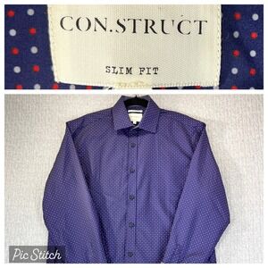 CONSTRUCT Slim Fit polkadot, bird eye purple Dress Shirt Men M flip cuff